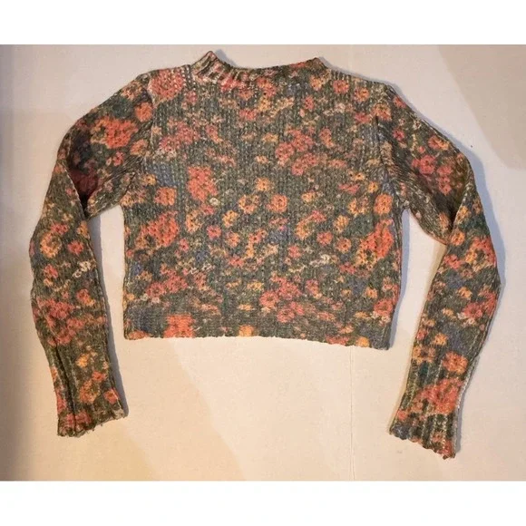 Zara Women's Floral Wool Blend Knit Cropped Sweater Small Granny Flowers - Picture 5 of 7